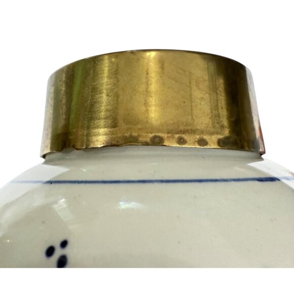 De Delftse Pauw 4.5" Vase Hand-Painted Ceramic With Brass Rim 418 Holland RARE - Picture 11 of 13